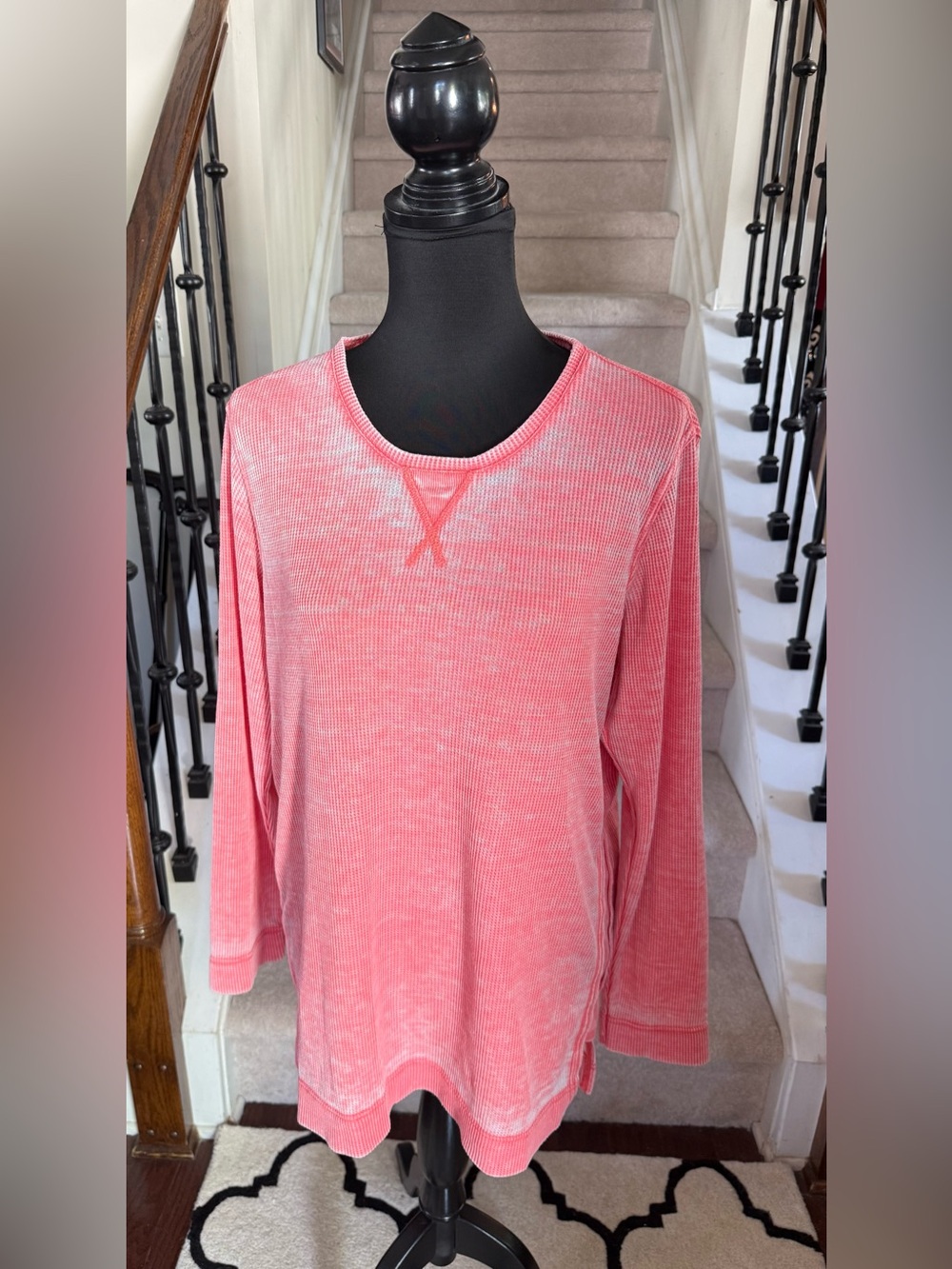 GreenTea Coral Waffle Knit Long Sleeve Top